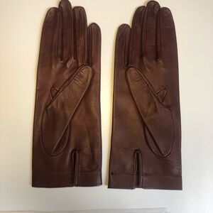 Brown Leather Gloves Size 7 marked inside with length 9” stitched open cuff soft